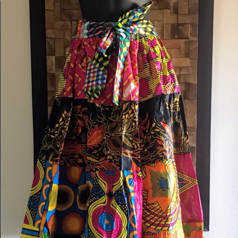 Ankara Print Patchwork Multicolor Full Skirt - M/L